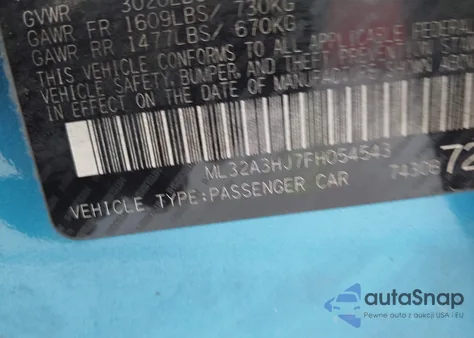 2015 Mitsubishi Mirage De/Rf z USA, uszkodzony, nr VIN ML32A3HJ7FH054543